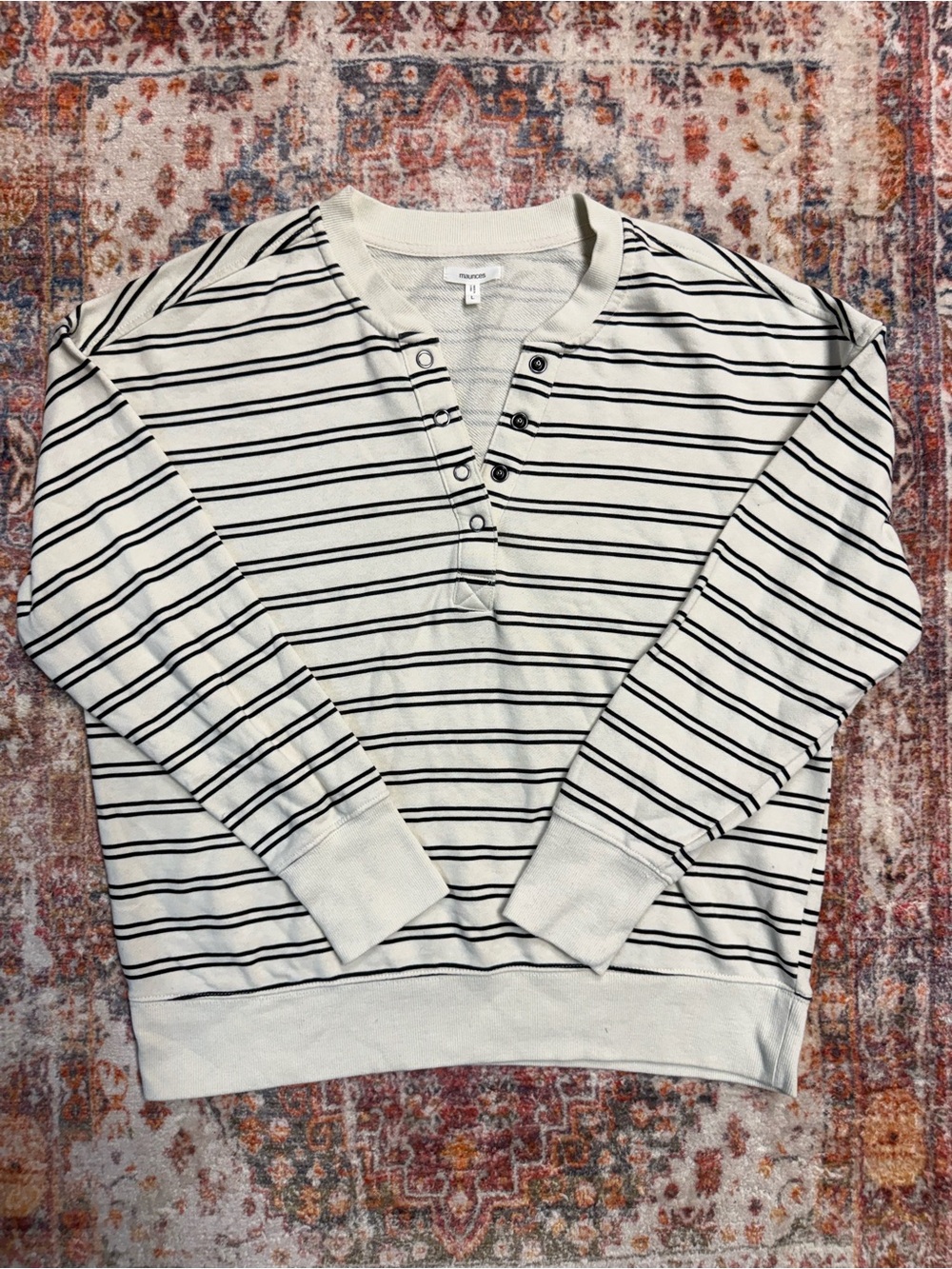 Maurices Striped Snap Front Pullover Sweatshirt Size Large
